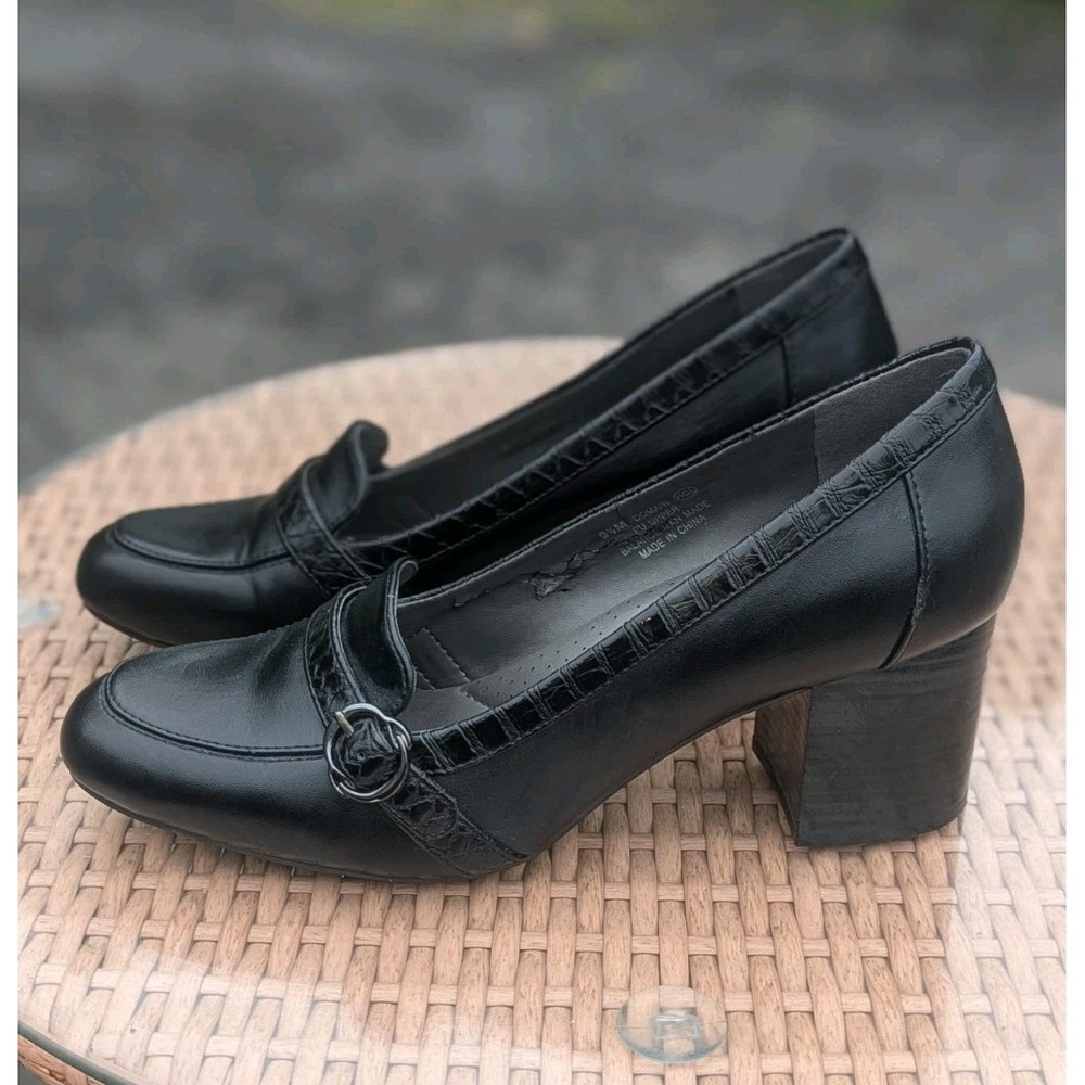 Retro Academia Mary Jane Loafer Pumps A2 Aerosoles Black Block Heel 9.5